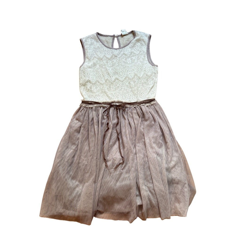 Made in San Francisco Lace Tulle Dress Women Brown Cream Boho SIZE M